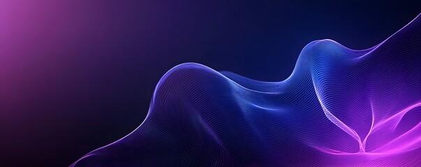 Abstract blue background with neon light rays and speed lines, illustration, dark purple background.