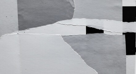 Monochrome Paper Collage: An artistic collage of torn paper pieces in a range of grayscale tones creates an abstract visual with an interesting contrast