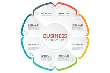 Set of vector infographic puzzle circular templates. Cycle diagrams with 8 parts, options. Can be used for chart, graph, report, presentation, web design.