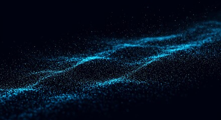 Abstract Waves: Abstract wavy lines of sparkling teal and blue dance across the darkness, reminiscent of cosmic particles creating mesmerizing patterns.