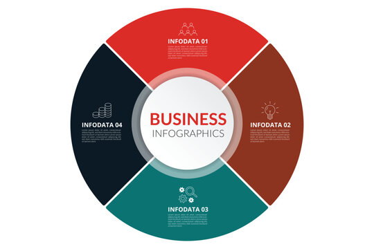 Puzzle infographic circle with 4 steps, options, pieces. Four-part cycle chart. Can be used for diagram, graph, report, presentation, web design.