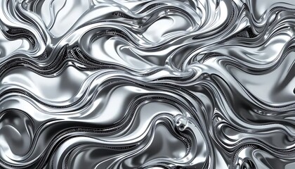 Fototapeta premium Close-up of a flowing, swirling, and reflective liquid metal texture