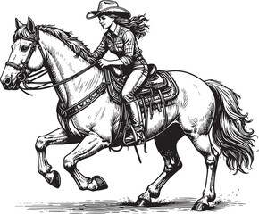 cowgirl riding a horse vector illustration