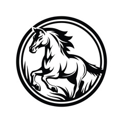 Powerful Horse Running Silhouette Inside Circle Elegant Equine Black Design