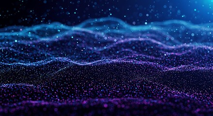 Abstract Data Flow: A mesmerizing visualization of data points flowing like a digital ocean, creating a dynamic and abstract landscape of vibrant purple and blue hues.
