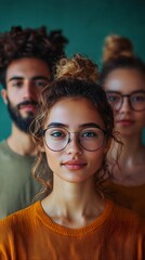 Obraz premium Colorful Portrait of a Woman with Glasses and Man in Background