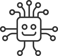 Happy microchip icon. Represents ai, artificial intelligence, modern tech, and computer science. Great for websites, apps, and futuristic designs.