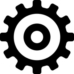 Simple black gear icon on white. Symbolizing process, settings, or mechanism. Ideal for design, tech, automation or development projects. Isolated vector.