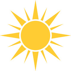 Bright yellow sun icon with pointed rays on a clean white background. Symbolizing warmth, energy, and positivity. Great for weather, summer, or motivational themes.