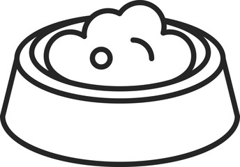 Simple line art of a pet food bowl filled. Represents animal care, domestic life, and feeding. Versatile graphic for websites, apps, and print projects.