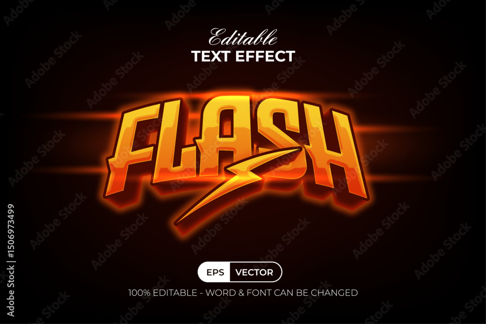 Poster flash editable text effect 3d curved style.