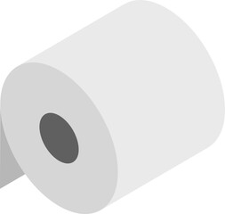 Simple isometric illustration of a roll of toilet paper.  Perfect for website icons, app design, or educational materials related to hygiene, cleanliness, or household essentials.