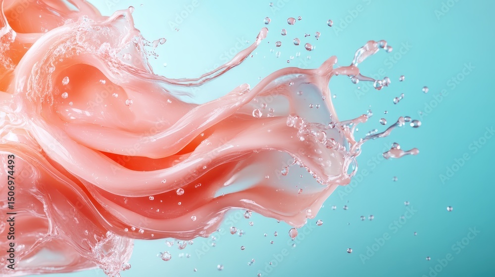 Poster dynamic pink liquid splashes dramatically, creating an artistic and abstract visual representation o