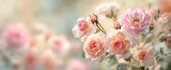 Obraz premium The Beautiful Arrangement of Delicate Pink Roses in Soft Focus