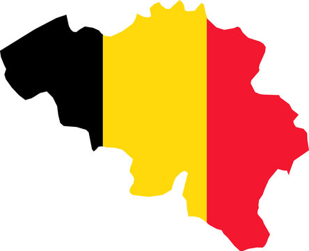 Belgium national flag map with country boundary shape (Web Mercator projection)