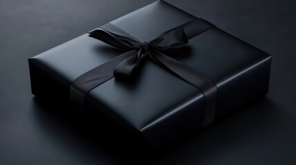 A beautifully wrapped black gift box adorned with a ribbon, exuding elegance and mystery, perfect for special occasions and heartfelt surprises.