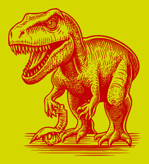 Fototapeta premium Engraving of a Sturdy Dinosaur in Bold Linocut Style Illustration