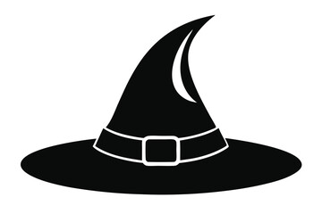 Black Silhouette of a Classic Witch Hat with Buckle for Halloween Costume