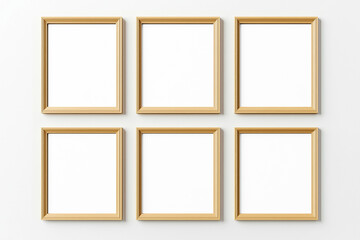 Wooden mock up poster frames on the white wall