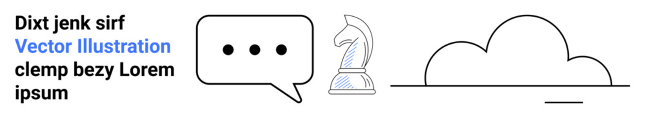 Speech bubble with dots, chess knight piece, and cloud outline. Ideal for messaging, strategy, innovation, teamwork, creativity, planning and simple landing page