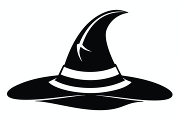 Black and White Graphic Illustration of a Traditional Pointed Witch Hat Costume