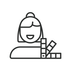 Color Specialist, icon in line design. Color specialist, color theory, color palette, color consultant, shade matching, color harmony, color psychology on white background vector editable stroke icon