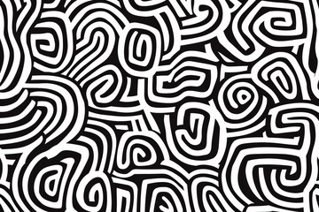 Fototapeta premium Black and white rounded maze and roads, pattern. Generative AI