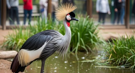 Graceful grey crowned crane with colorful crest and beautiful feathers, a stunning wild bird portrait