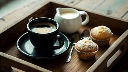 Morning Coffee and Muffins A Cozy Breakfast on a Wooden Tray