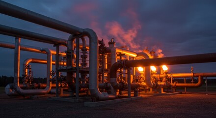 Industrial Pipes at Night