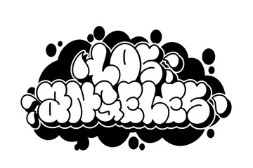 Graffiti throw-up “Los Angeles” in bold black and white style on transparent background. Urban street art with West Coast vibe, perfect for hip hop culture, city pride, and edgy design projects.