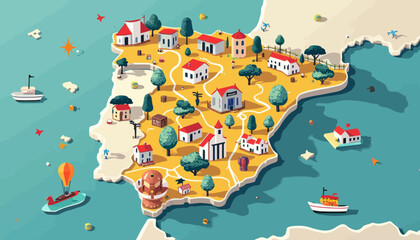 Obraz premium Isometric Illustration of Coastal Island Village