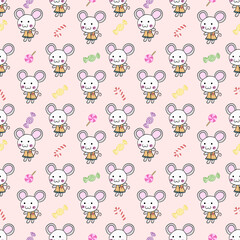 Cute cartoon mouse pattern on pastel background.