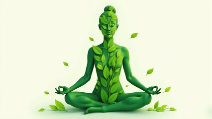 Woman In Yoga Pose, Covered Leaves