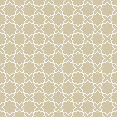 Fototapeta premium Vector abstract geometric seamless pattern in Arabesque style. Luxury golden linear texture, floral lattice, mesh, grid. Traditional Islamic background. Elegant gold ornament. Repeated geo design