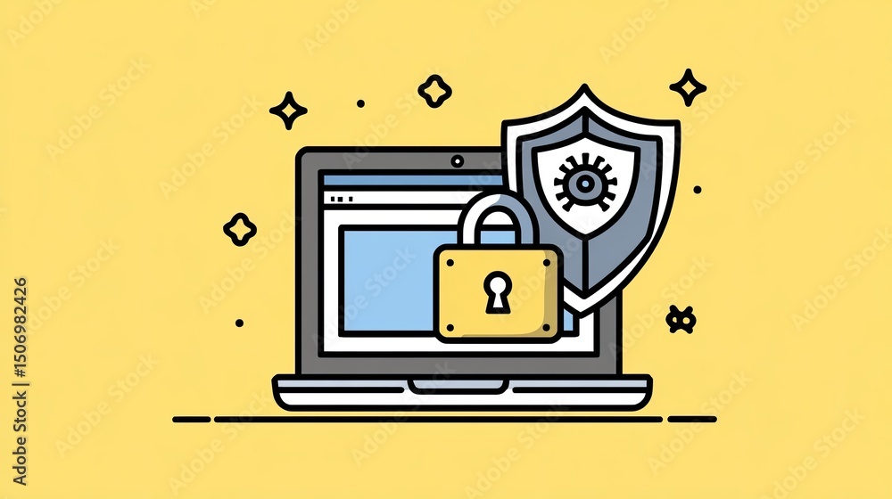 Wall mural a laptop with an open screen displaying a security website
