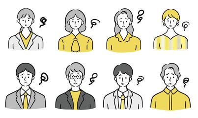 困っている男女のイラストセット(20代 30代 40代 男性 女性 編集可能 ベクターイラスト シンプル)	
