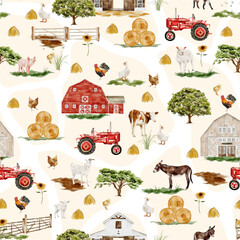 adorable seamless pattern with farm animal and nature element series vector format © tanakamori