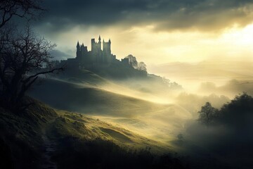 Obraz premium A historic stronghold commanding a scenic view.