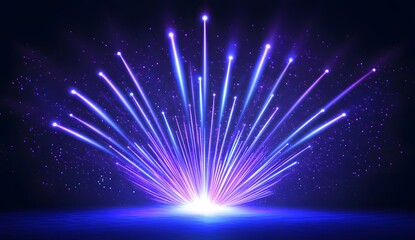 Blue and purple light streaks on a dark background presentation design