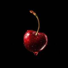 Ripe cherry with raindrops on a dark background