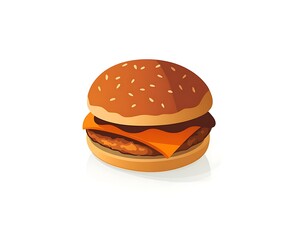 Icon of a crispy chicken burger with warm brown and orange hues on a clean white backdrop