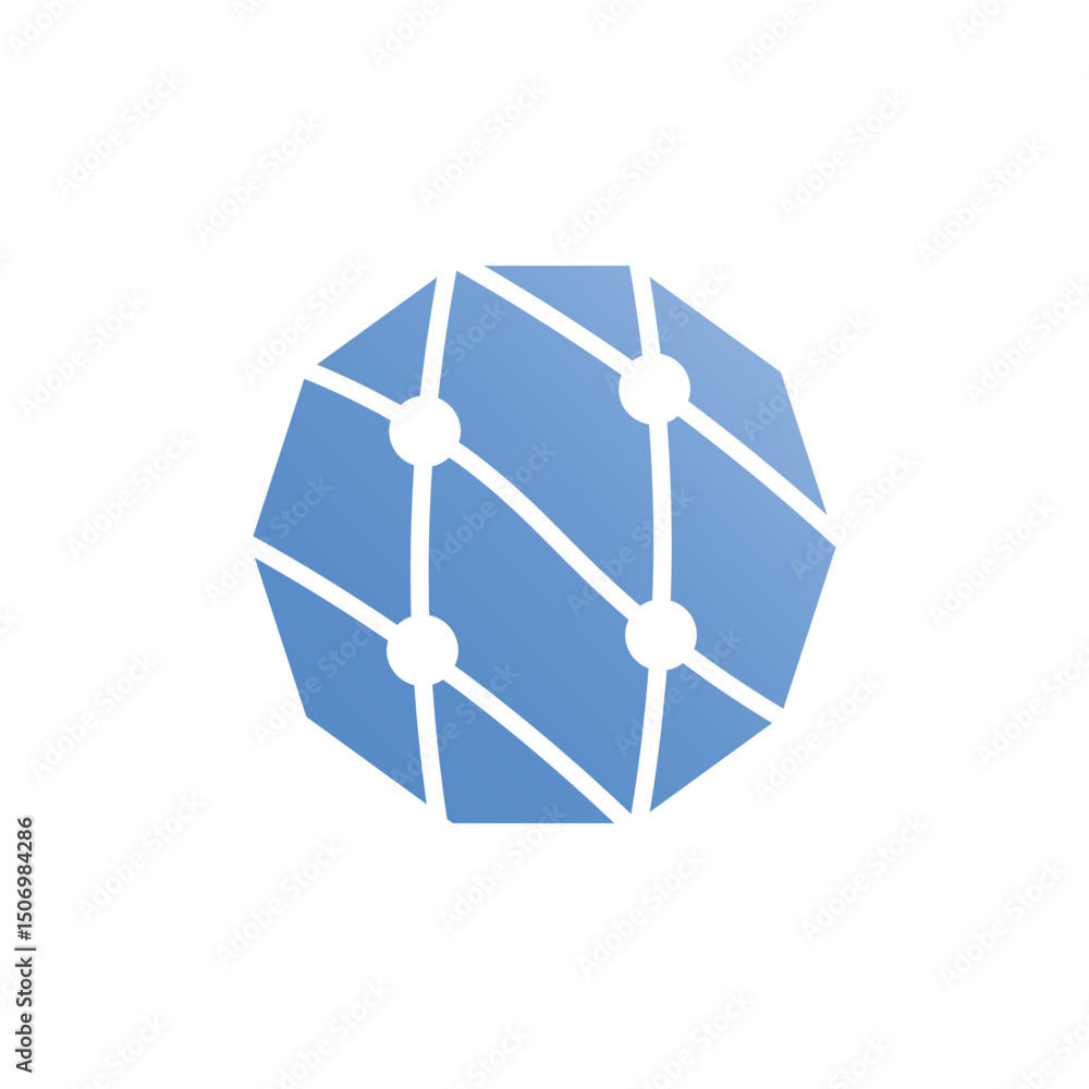 Aufkleber light blue polygonal shape resembling a globe or network with connecting lines and nodes. it suggest