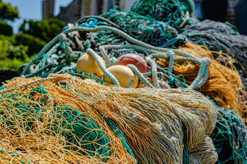 Strong fishing net, industrial fishing gear collected and dried