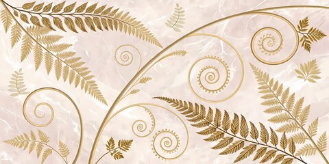 Fern Leaves + Swirl Pattern + Gold Accents
Engraved fern motifs flowing in spiral patterns across pastel marble with soft gold veining