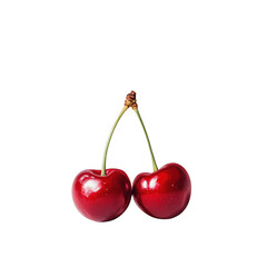 Two red cherries fresh fruit isolated on transparent background