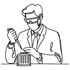 Scientist Using Ppipette Line Art.