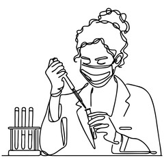 Scientist Using Ppipette Line Art.