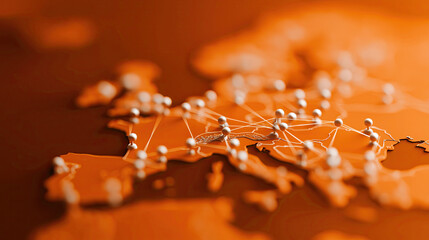 Orange global network nodes connect across blurred surface