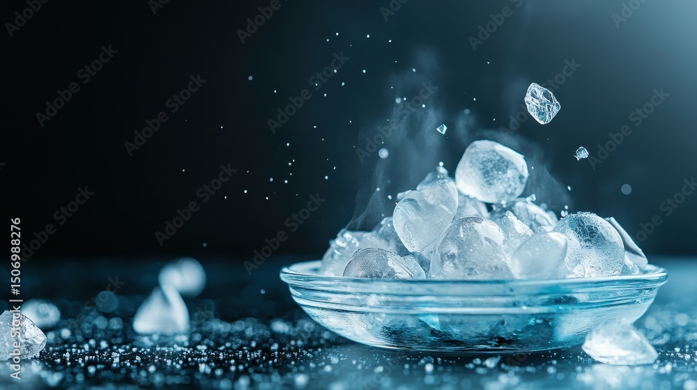Poster this captivating image features ice cubes splashing and floating, portraying a refreshing feeling wh
